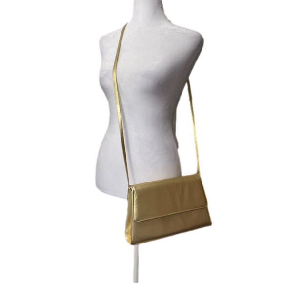 Frenchy of California Gold Leather Clutch Crossbody Shoulder Evening Bag Vintage - Picture 1 of 16